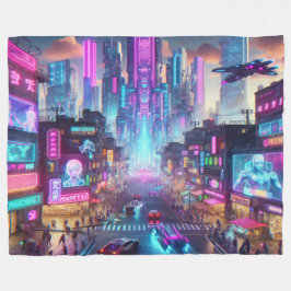 Lebhafte Neon Cyberpunk Cityscape Fantasy | Fleecedecke