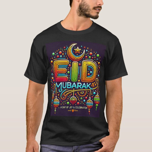 Lebhafte Neon Eid Mubarak Calligraphie T-Shirt (Vorderseite)