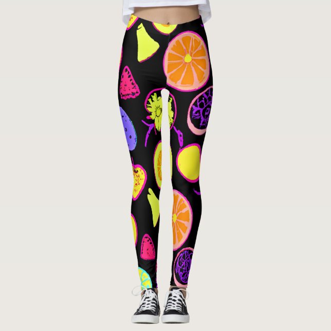 Lebhafte Neon Fruits Artistry Leggings (Vorderseite)