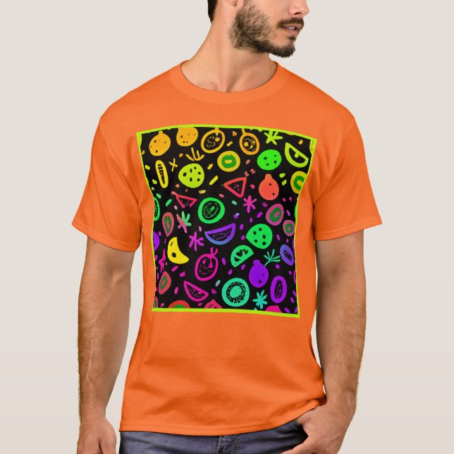 Lebhafte Neon Fruits Muster Kunst T-Shirt (Vorderseite)