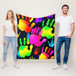 Lebhafte Neon Handprint Art Fleecedecke