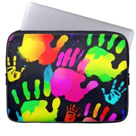 Lebhafte Neon Handprint Art Laptopschutzhülle