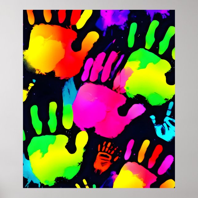 Lebhafte Neon Handprint Art Poster (Vorne)