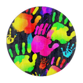 Lebhafte Neon Handprint Art Schneidebrett