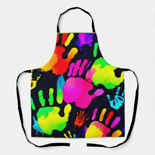 Lebhafte Neon Handprint Art Schürze (Vorderseite)