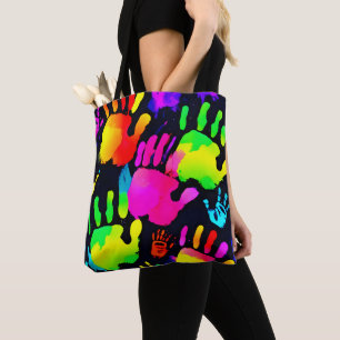 Lebhafte Neon Handprint Art Tasche