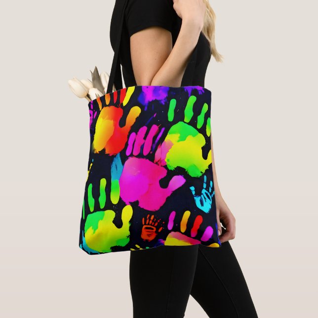 Lebhafte Neon Handprint Art Tasche (Von Nahem)