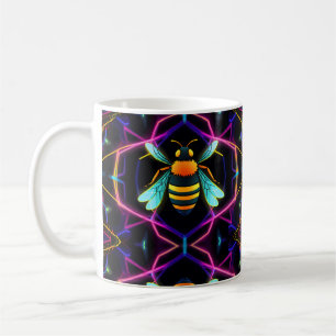 Lebhafte Neon Honeybee mit Abstraktem Hexagonal Kaffeetasse