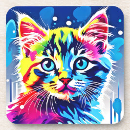 Lebhafte Neon Kitty Art Getränkeuntersetzer