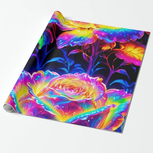 Lebhafte Neon Psychedelic-Blume Geschenkpapier (Ungerollt)