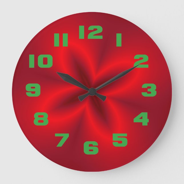 Lebhafte Neon Red Blume Große Wanduhr (Vorderseite)