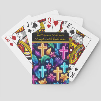 Lebhafte Neonüberquerungen unter tropischen Blätte Spielkarten