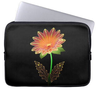 Lebhafte neonumrandete Blume mit üppig grünem Verl Laptopschutzhülle
