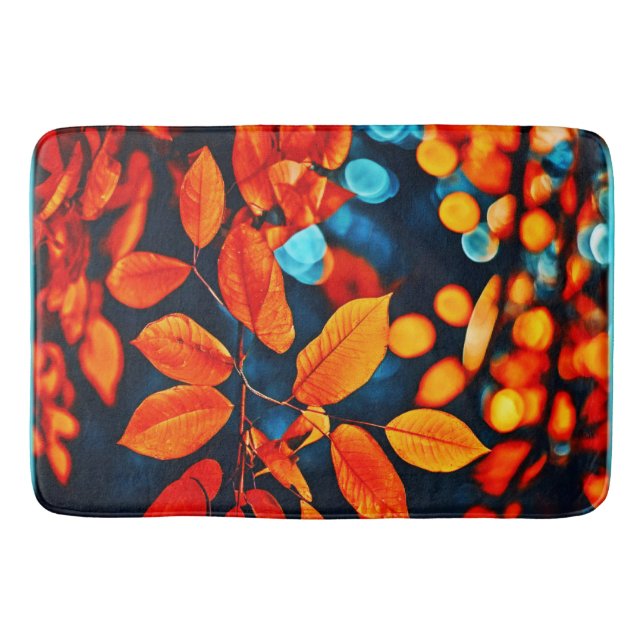 Lebhafte Orange Blätter Kunst Badematte (Vorderseite)