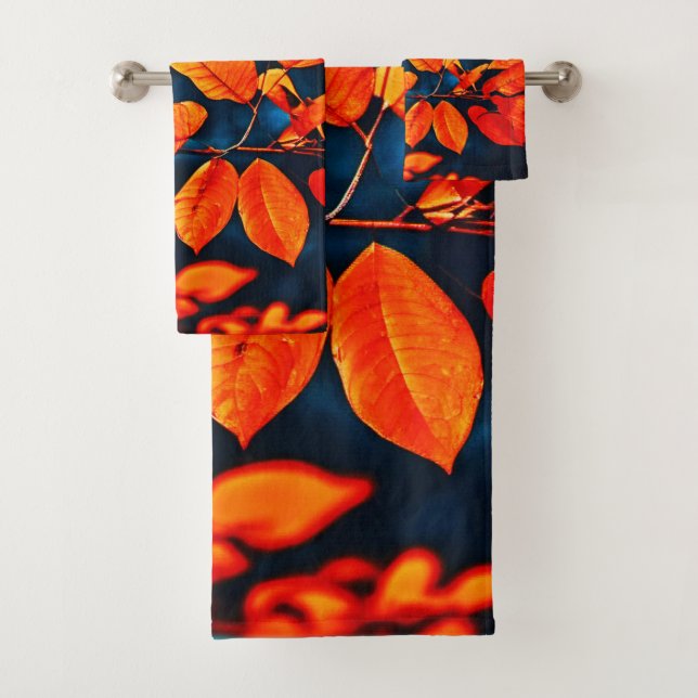 Lebhafte Orange Blätter Kunst Badhandtuch Set (Insitu)