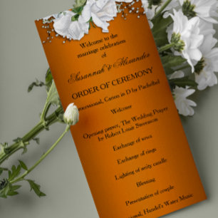 Lebhafte Orange Elegante Rose Hochzeit Programm