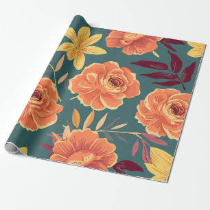 Lebhafte Orange & Gelbe Blüte im grünen Hintergrun Geschenkpapier