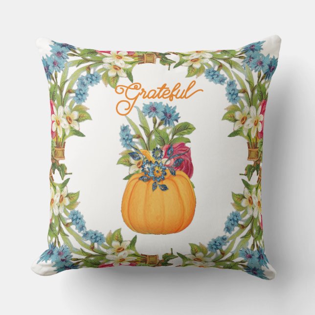 Lebhafte Orange Halloween Pumpkin Wasserfarbenflor Kissen (Vorderseite)