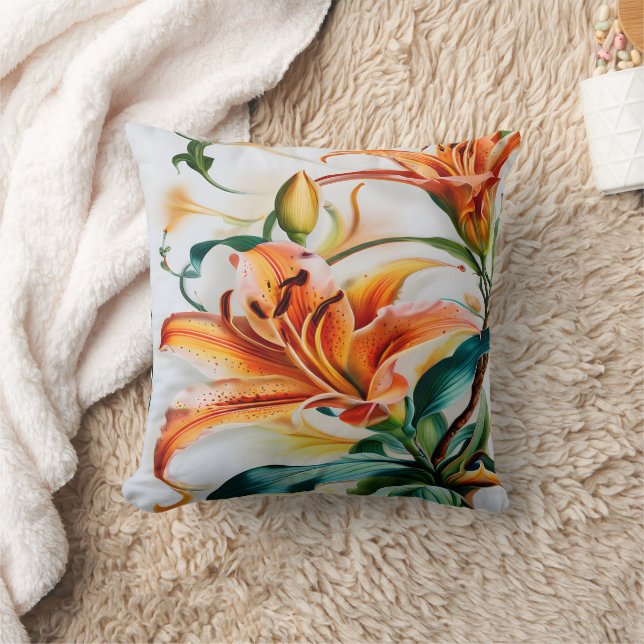 Lebhafte Orange Lilien im Frühling Kissen (Decke)