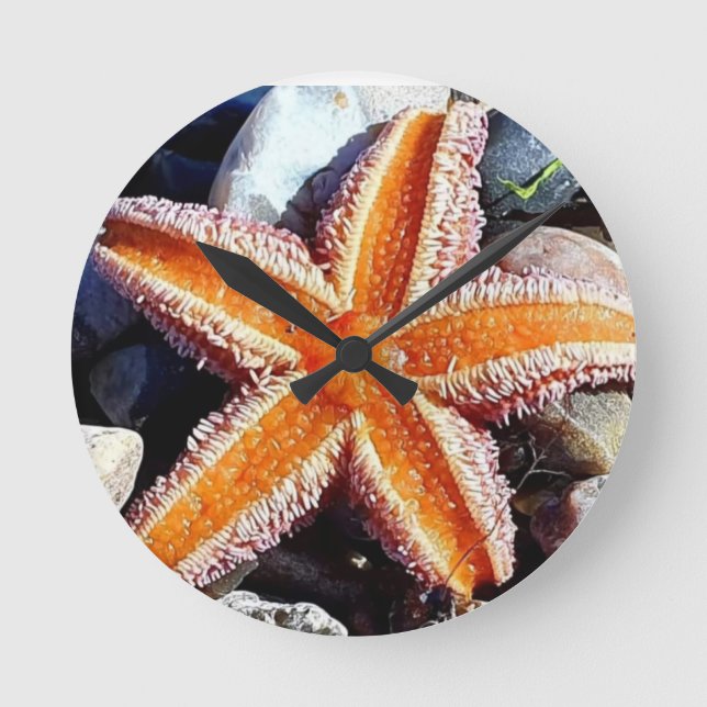 Lebhafte Orange Starfish Beach Wall Uhr (Vorderseite)