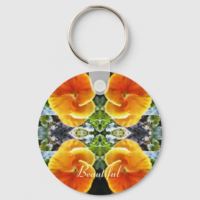 Lebhafte Orange-Stiefmütterchen botanisch-naturbel Schlüsselanhänger (Vorderseite)
