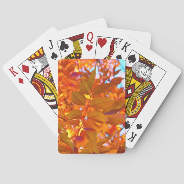 Lebhafte Orange- und Gold-Herbstreben Spielkarten (Rückseite)