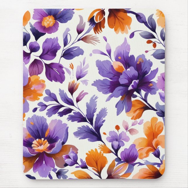 Lebhafte Orange und Lila Aquarellblume Mousepad (Vorne)