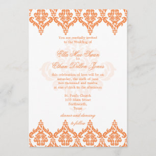 Lebhafte Orange- und White Damask Hochzeitsreise Einladung