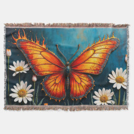 Lebhafte Orangeninsektenschmetterling-Kamille-Blum Decke