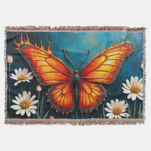 Lebhafte Orangeninsektenschmetterling-Kamille-Blum Decke (Vorderseite)