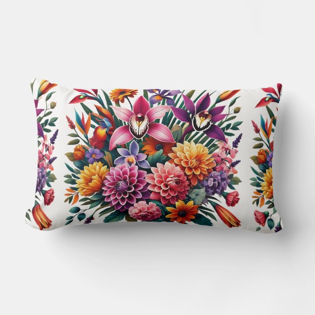 Lebhafte Orchid & Dahlia Floral Lendenkissen (Vorderseite)