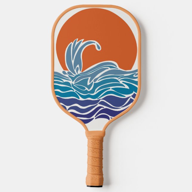 Lebhafte Ozeanwellen & Sonnenuntergang Pickleball  Pickleball Schläger (Rückseite)