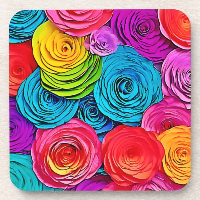 Lebhafte Paper-Rose Getränkeuntersetzer (Vorderseite)