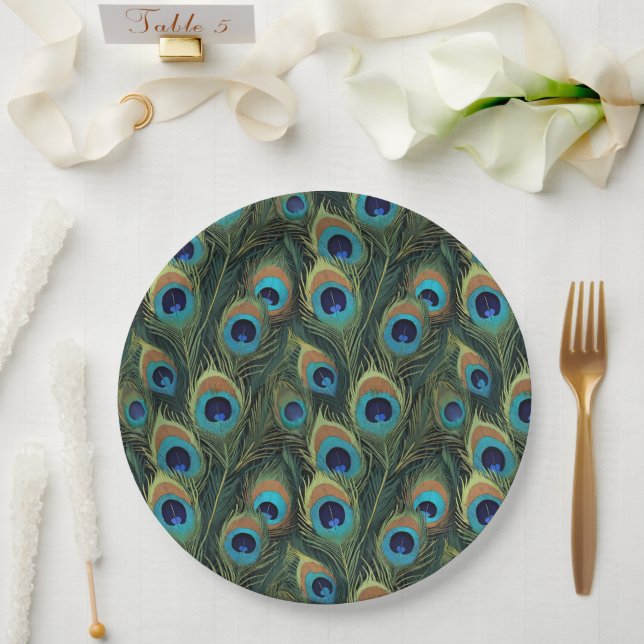 Lebhafte Peacock Feathers Pappteller (Hochzeit)