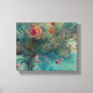 Lebhafte Peonies auf blauem Hintergrund Leinwanddruck