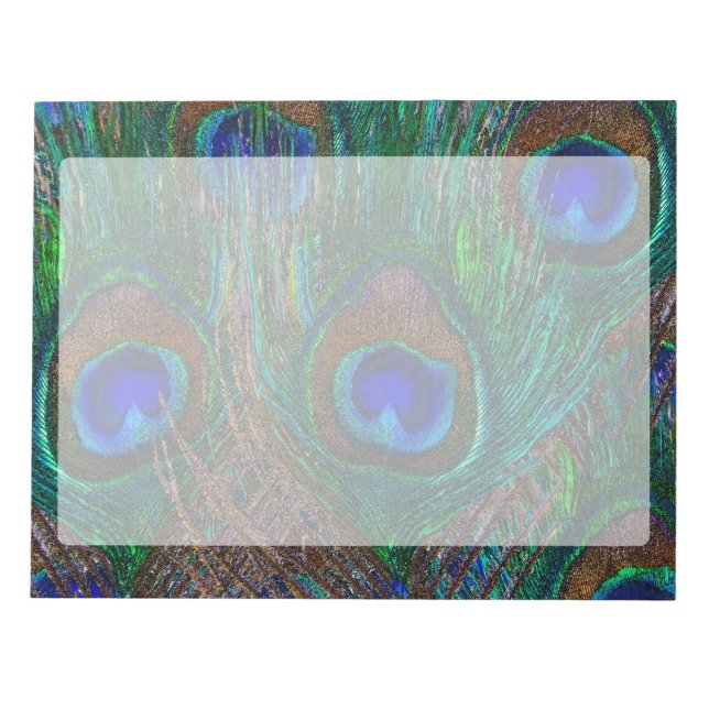 Lebhafte Pfauenfedern Etching Style Decor Notizblock (Vorderseite)