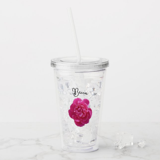Lebhafte Pink Peony Blume Personalisiert Acryltrinkbecher (Vorderseite Ice)