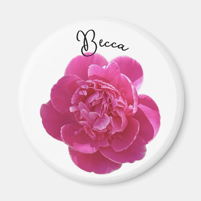 Lebhafte Pink Peony Blume Personalisiert Magnet (Vorne)