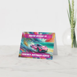 Lebhafte Pink Sportscar am Tropical Beach Einladung