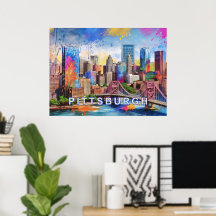 Lebhafte Pittsburgh Skyline, farbenfrohe urbane Ku