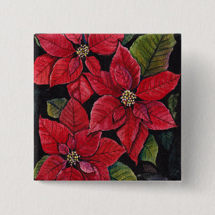 Lebhafte Poinsettia in Wasserfarbe Button