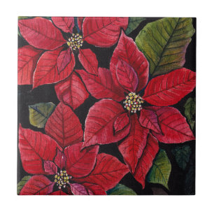 Lebhafte Poinsettia in Wasserfarbe Fliese