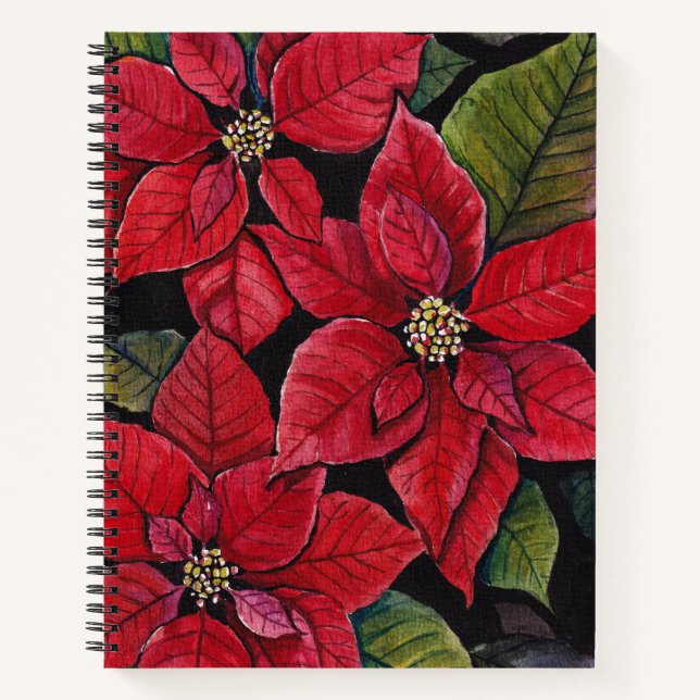 Lebhafte Poinsettia in Wasserfarbe Notizbuch (Vorderseite)