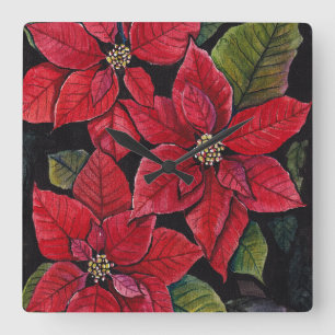 Lebhafte Poinsettia in Wasserfarbe Quadratische Wanduhr
