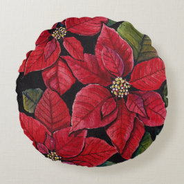 Lebhafte Poinsettia in Wasserfarbe Rundes Kissen