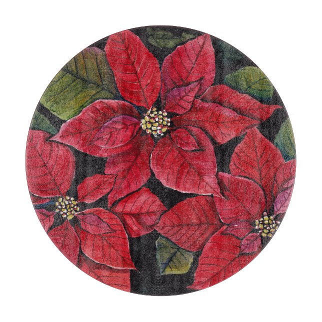 Lebhafte Poinsettia in Wasserfarbe Schneidebrett (Vorderseite)