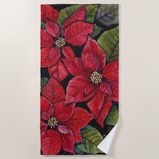 Lebhafte Poinsettia in Wasserfarbe Strandtuch (Vorderseite)