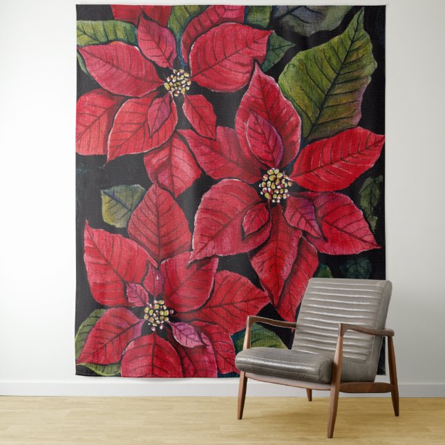Lebhafte Poinsettia in Wasserfarbe Wandteppich (Beispiel)