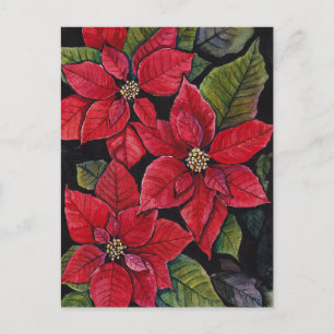 Lebhafte Poinsettias in Wasserfarbe Postkarte
