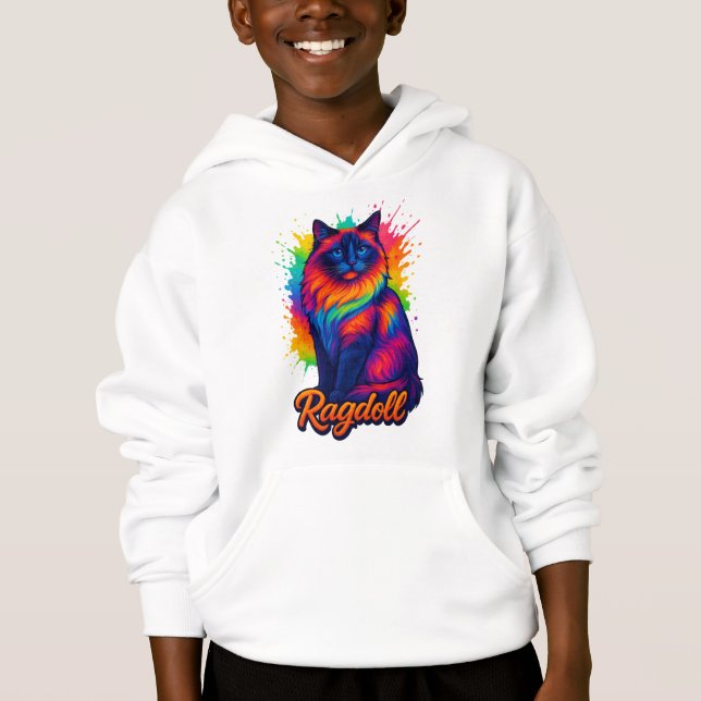 Lebhafte Pop-Art Ragdoll Cat - farbenfrohe Neon St Hoodie (Vorderseite)